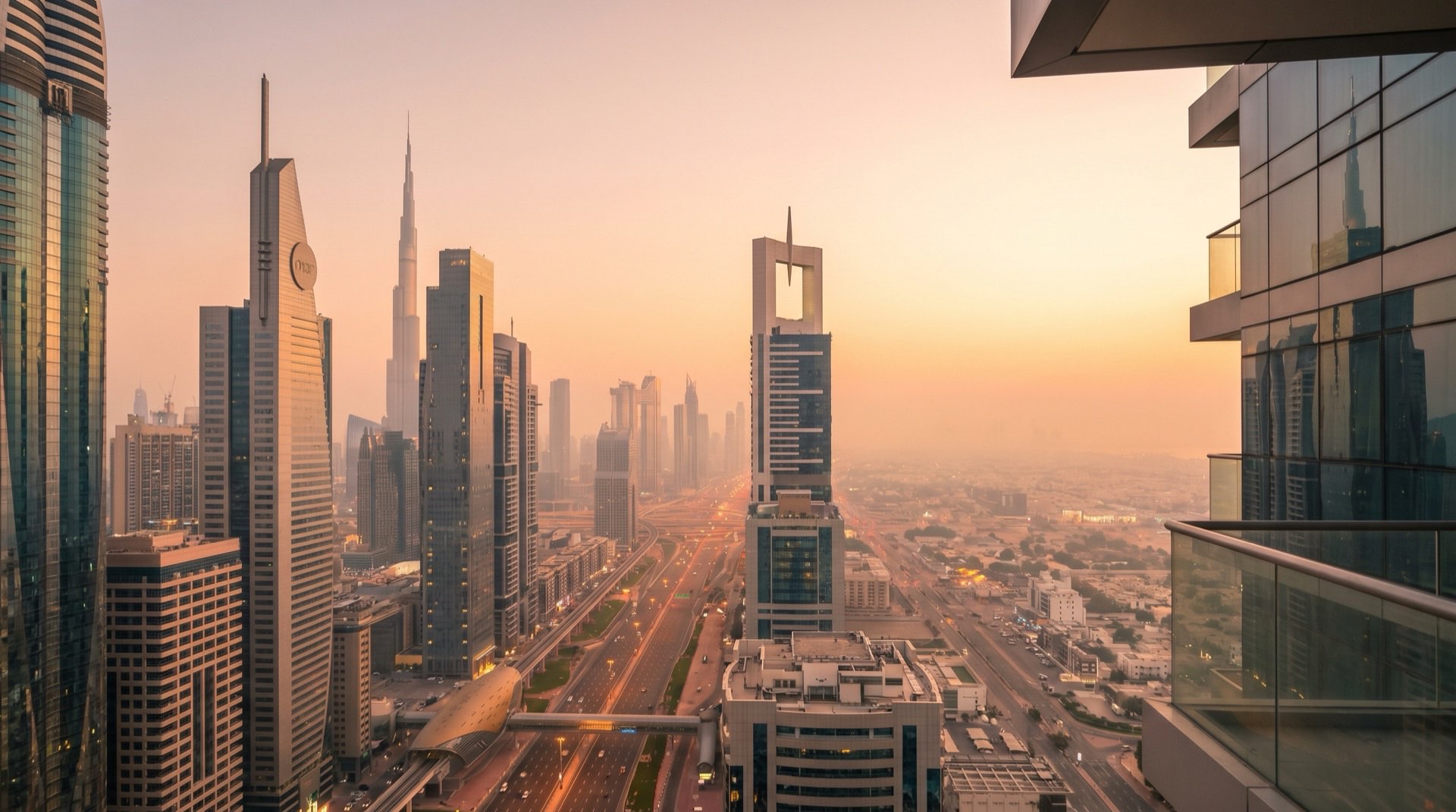 Abendlicher Blick über die Skyline von Dubai mit dem Burj Khalifa, Symbol für langfristige Vermögensplanung